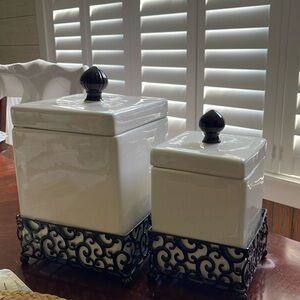 Two Off white Danbury canister with holders